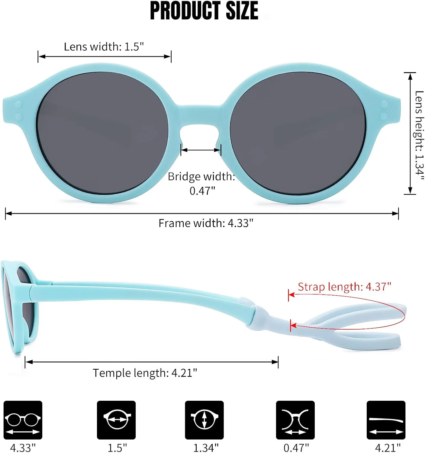 COASION Baby Polarized Sunglasses with Strap Adjustable TPEE Flexible Frame for Toddler Girls Boys Age 0-36 Months