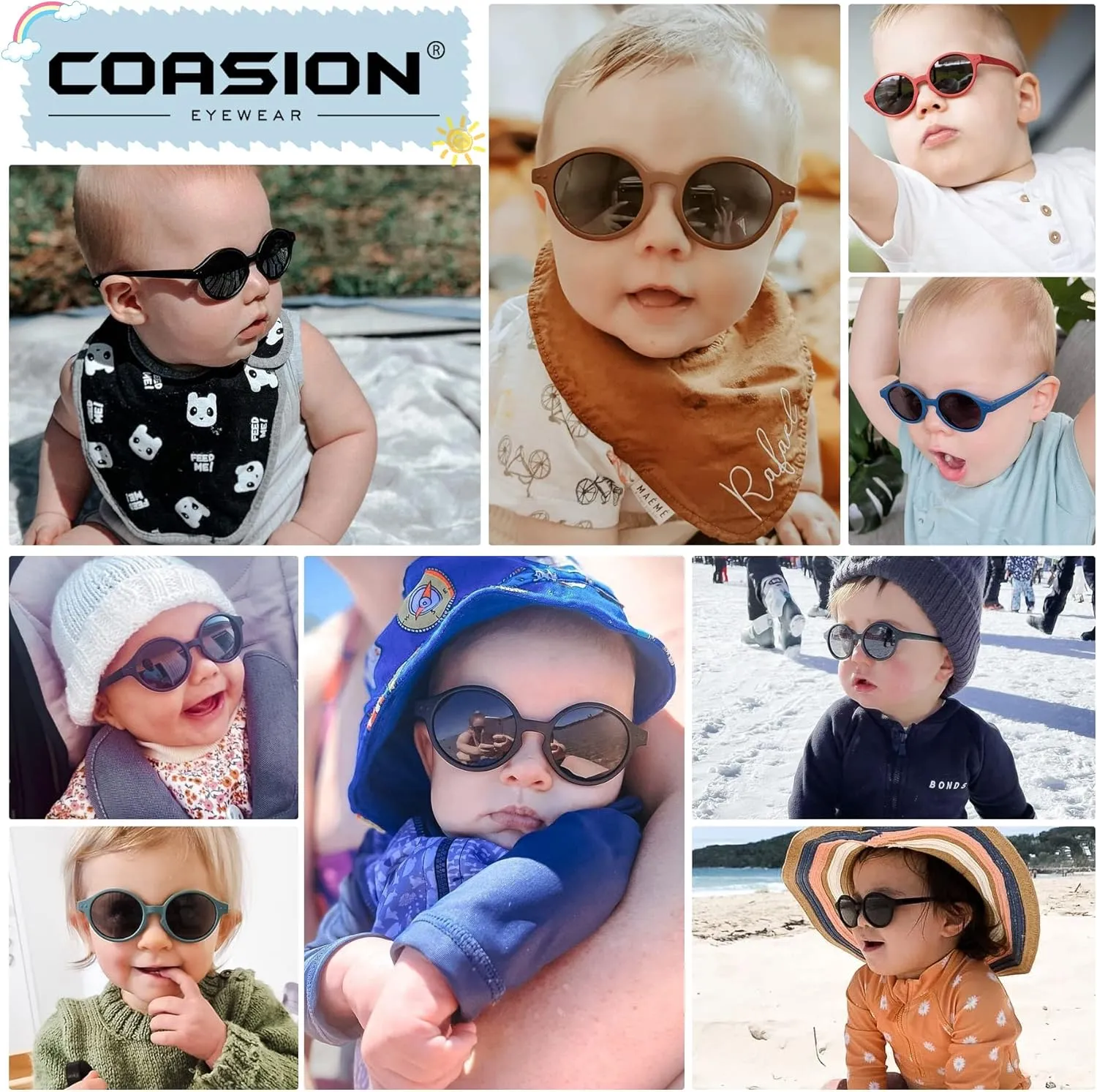 COASION Baby Polarized Sunglasses with Strap Adjustable TPEE Flexible Frame for Toddler Girls Boys Age 0-36 Months