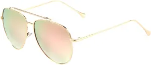 Color Mirror Curved Lens Plastic Top Bar Metal Frame Aviator Sunglasses