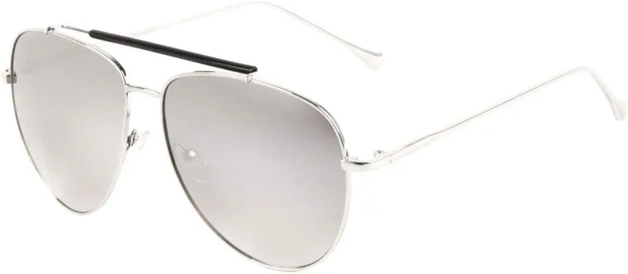 Color Mirror Curved Lens Plastic Top Bar Metal Frame Aviator Sunglasses