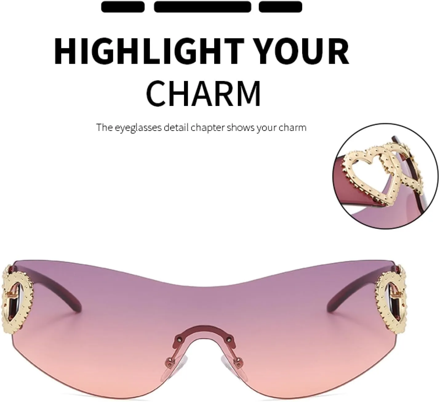 Cycling Rimless Sunglasses for Women Men Trendy Gradient Wrap Around Punk One Piece Fashion