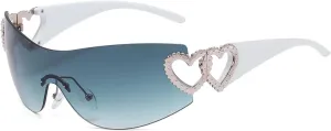 Cycling Rimless Sunglasses for Women Men Trendy Gradient Wrap Around Punk One Piece Fashion