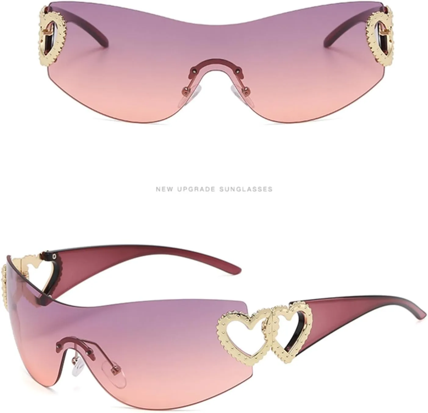Cycling Rimless Sunglasses for Women Men Trendy Gradient Wrap Around Punk One Piece Fashion