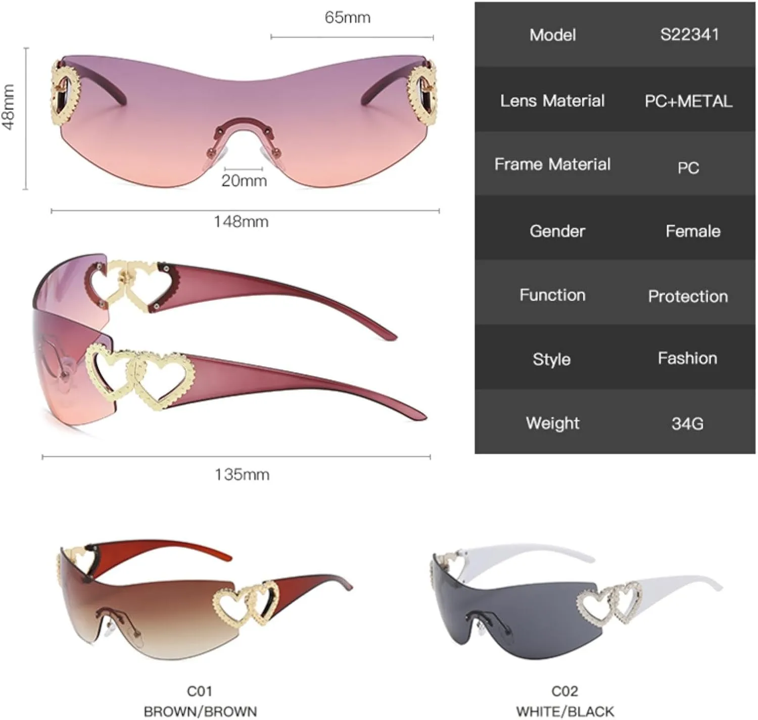 Cycling Rimless Sunglasses for Women Men Trendy Gradient Wrap Around Punk One Piece Fashion