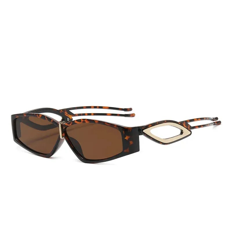 Cycling Sunglasses Women Men Fashion Metal Polygon Sun Glasses Men Retro Black Leopard Punk Hip Hop Small Eyewear Shades UV400