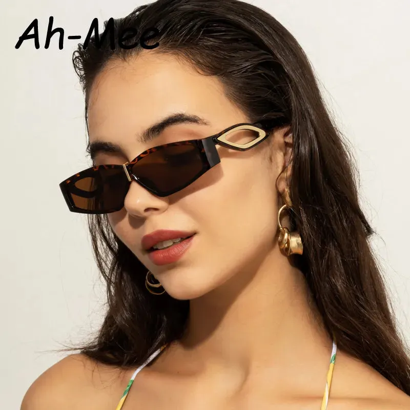 Cycling Sunglasses Women Men Fashion Metal Polygon Sun Glasses Men Retro Black Leopard Punk Hip Hop Small Eyewear Shades UV400