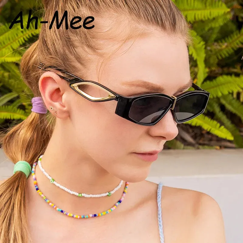 Cycling Sunglasses Women Men Fashion Metal Polygon Sun Glasses Men Retro Black Leopard Punk Hip Hop Small Eyewear Shades UV400