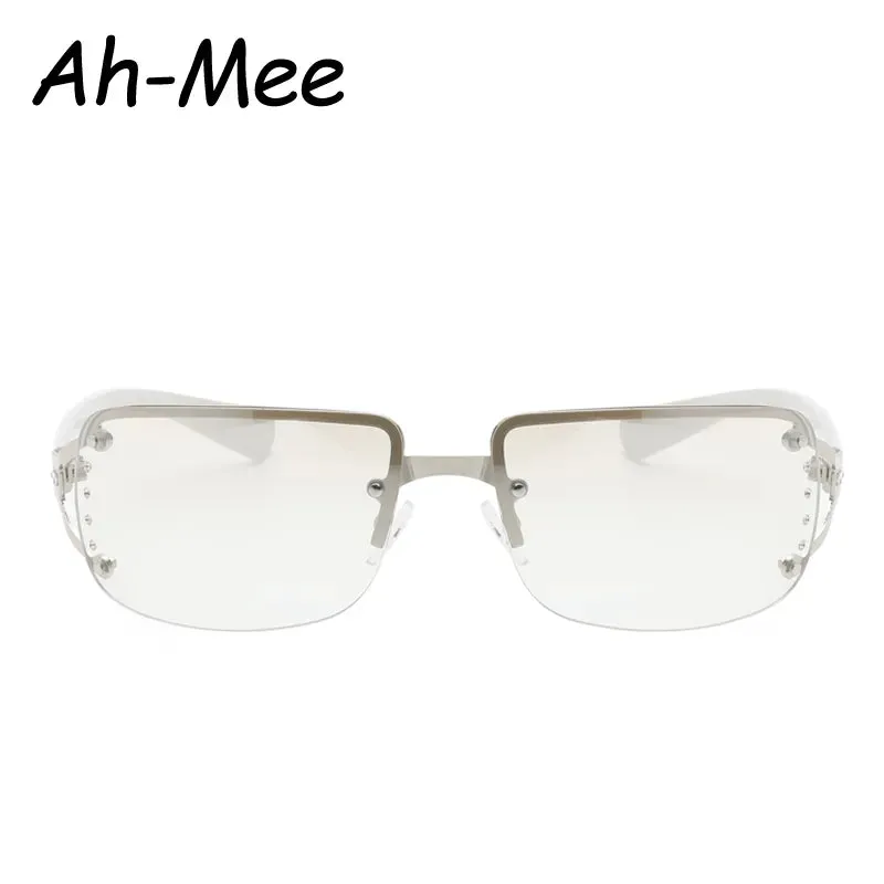 Cycling Y2K Rimless Rectangle Sunglasses Women Diamond Punk Around Sun Glasses Brand Shades Eyewear UV400 Eyeglasses Goggles
