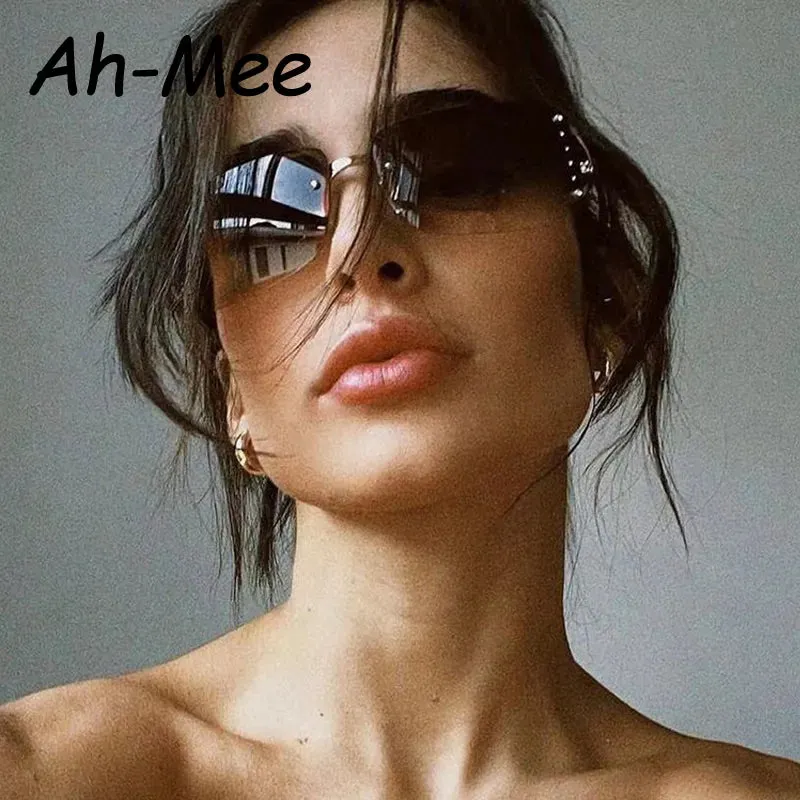 Cycling Y2K Rimless Rectangle Sunglasses Women Diamond Punk Around Sun Glasses Brand Shades Eyewear UV400 Eyeglasses Goggles