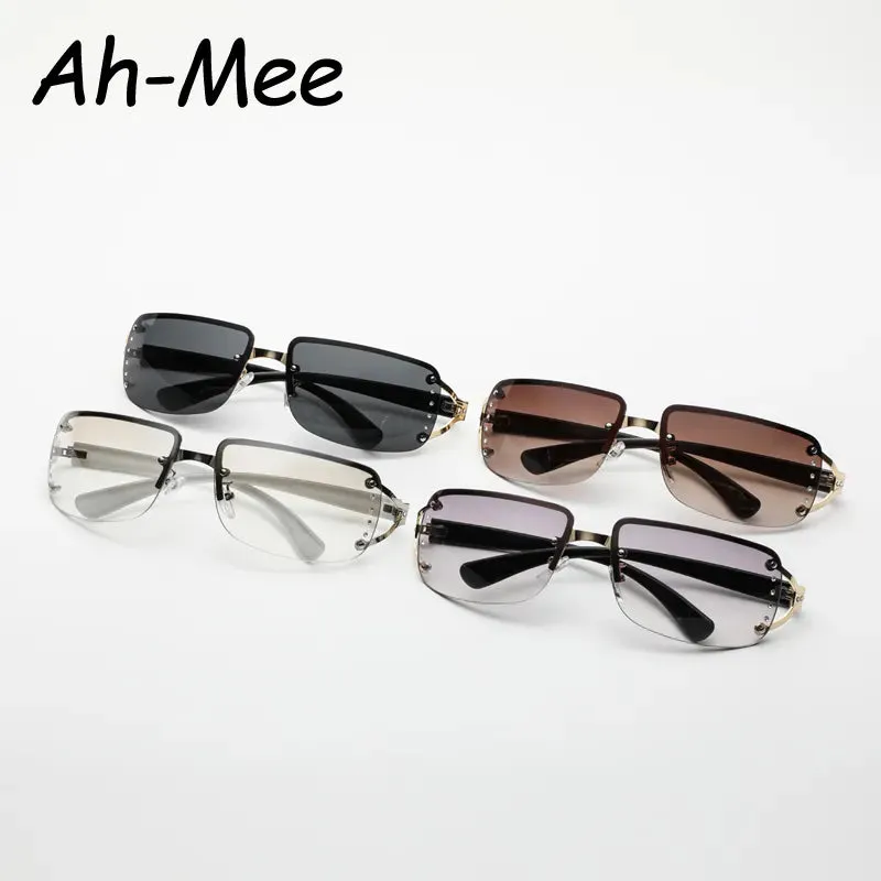 Cycling Y2K Rimless Rectangle Sunglasses Women Diamond Punk Around Sun Glasses Brand Shades Eyewear UV400 Eyeglasses Goggles