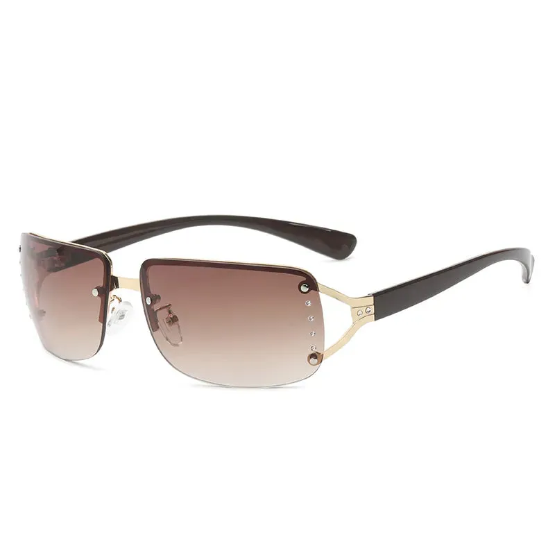 Cycling Y2K Rimless Rectangle Sunglasses Women Diamond Punk Around Sun Glasses Brand Shades Eyewear UV400 Eyeglasses Goggles