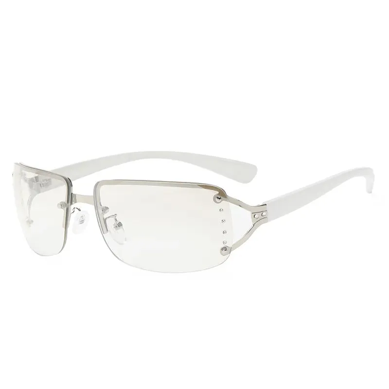 Cycling Y2K Rimless Rectangle Sunglasses Women Diamond Punk Around Sun Glasses Brand Shades Eyewear UV400 Eyeglasses Goggles