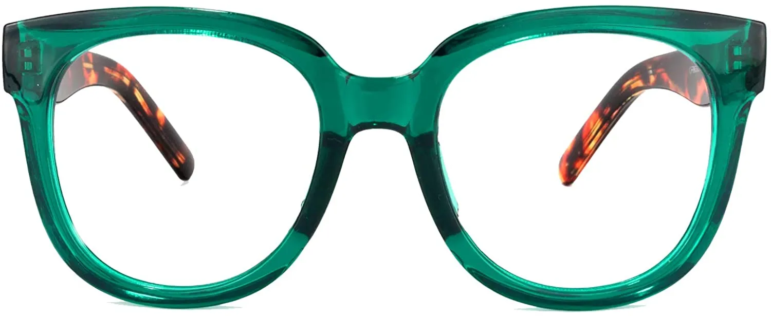 Dark Green Anti Reflective Clear Lens Temple Square Eyeglasses