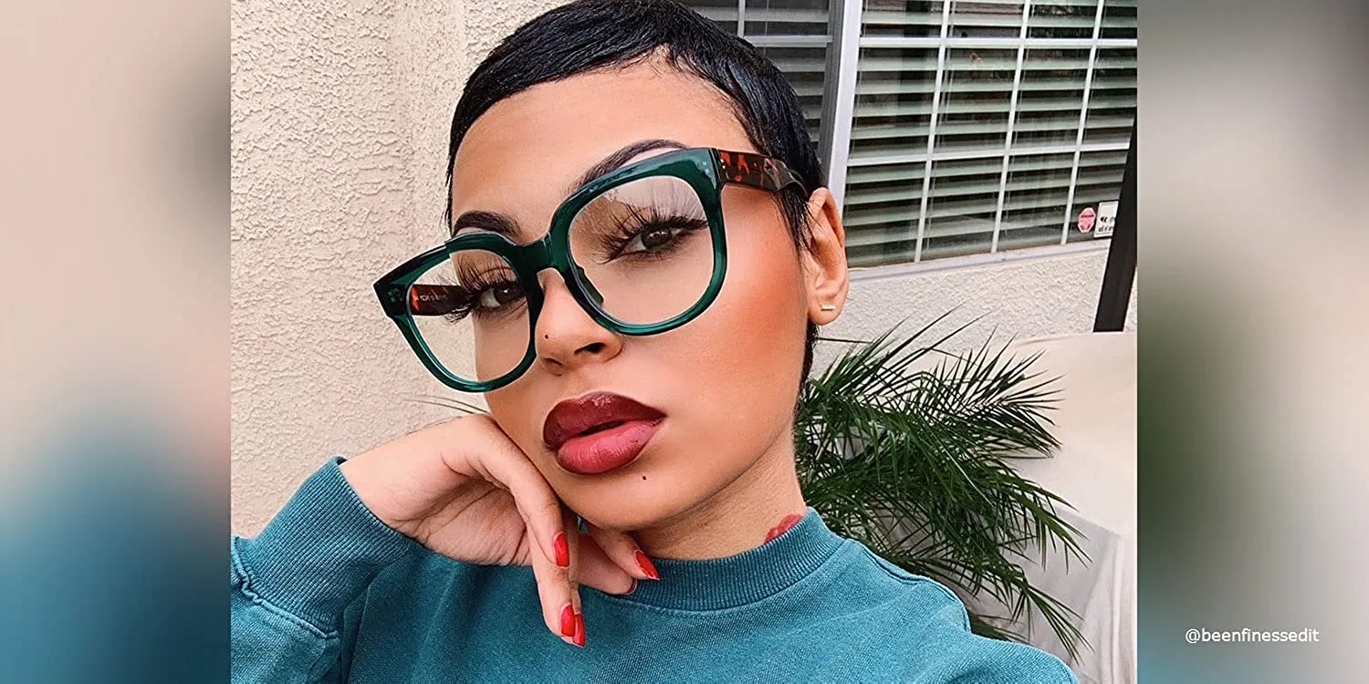 Dark Green Anti Reflective Clear Lens Temple Square Eyeglasses