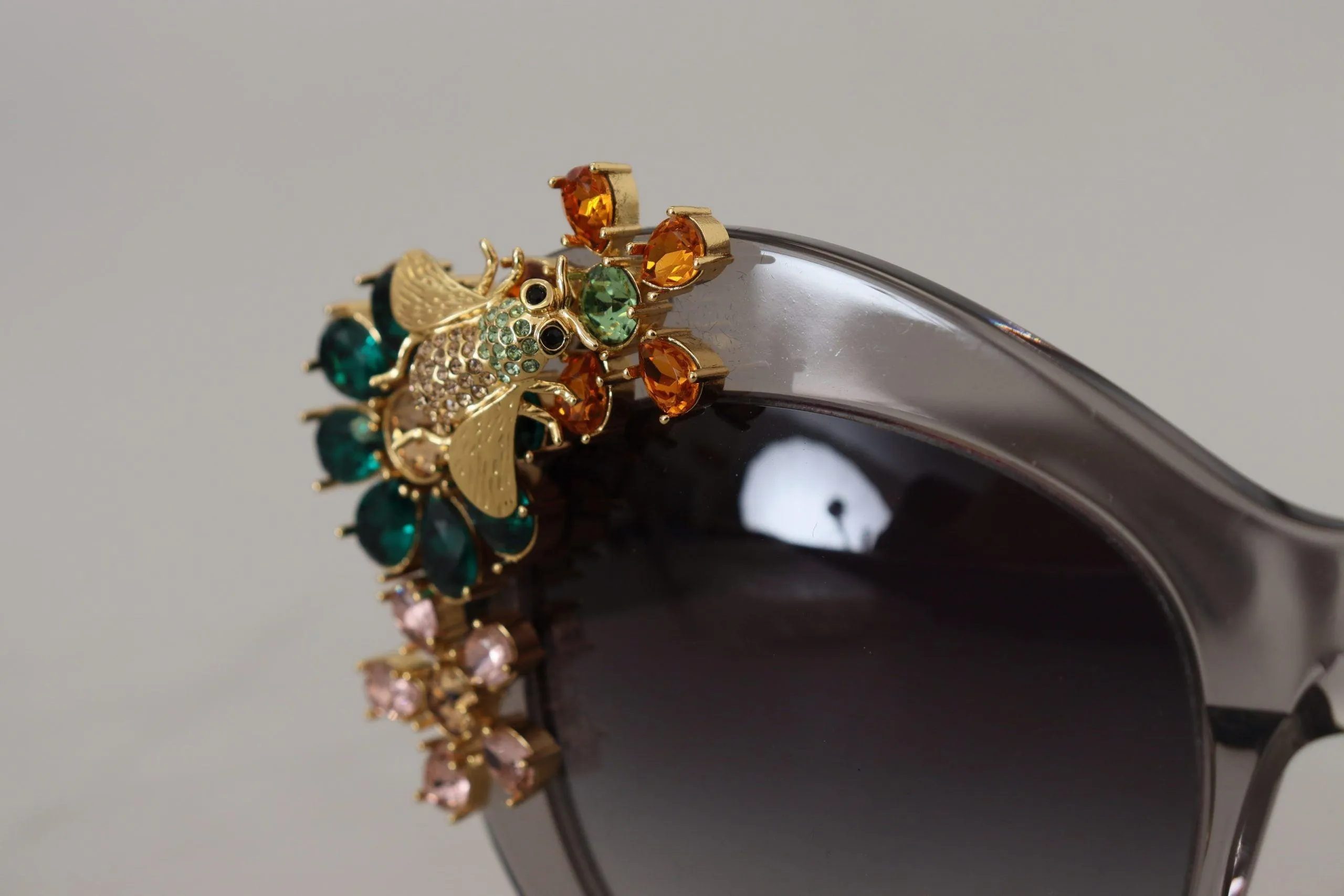 Dolce & Gabbana Grey Acetate Frame Crystals Cat Eye DG4245B Sunglasses