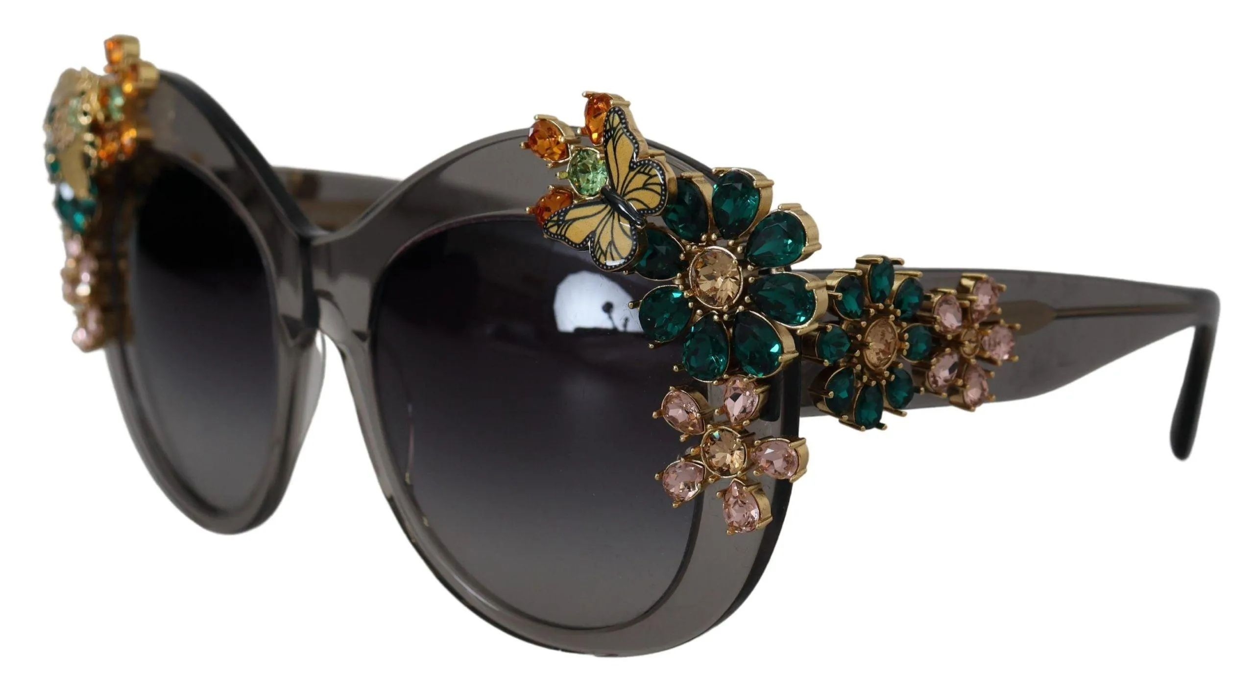 Dolce & Gabbana Grey Acetate Frame Crystals Cat Eye DG4245B Sunglasses
