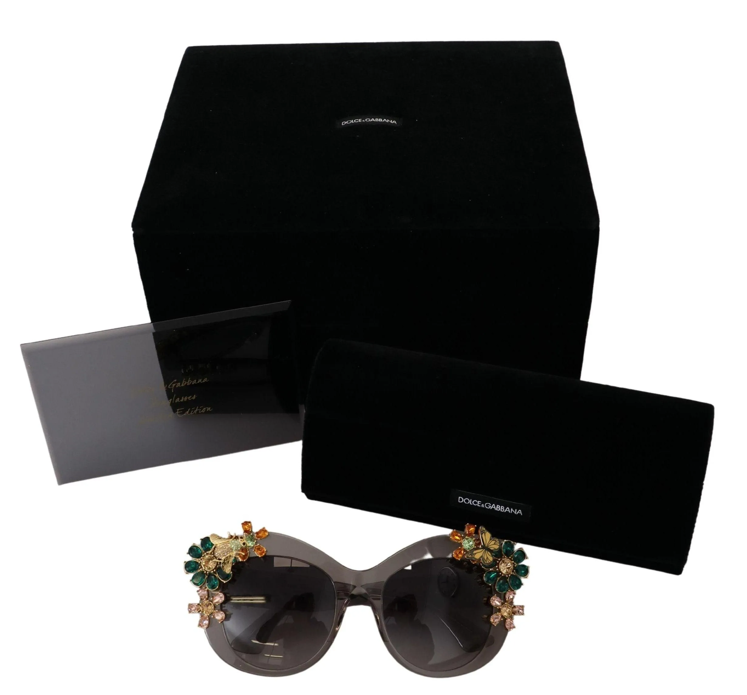Dolce & Gabbana Grey Acetate Frame Crystals Cat Eye DG4245B Sunglasses