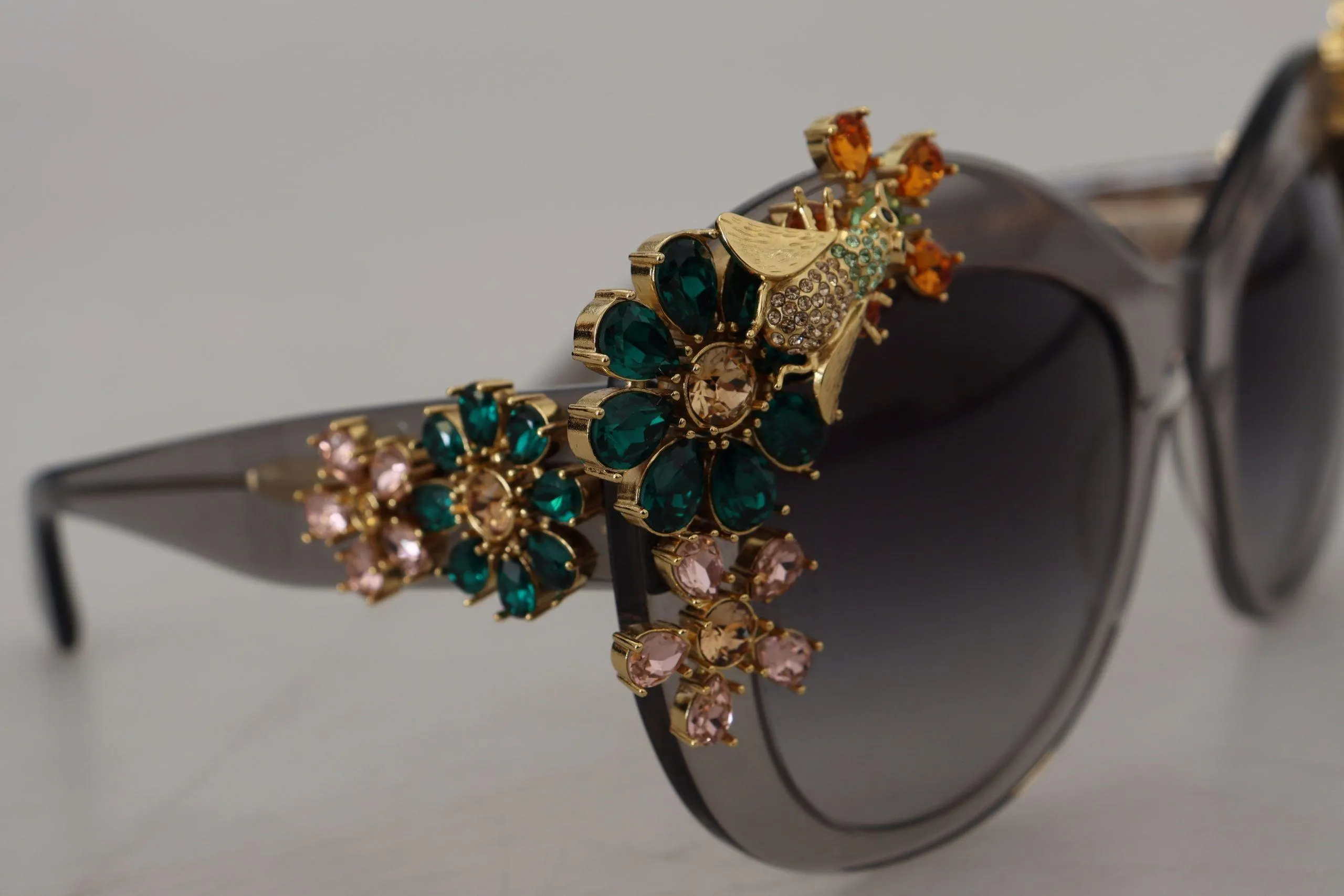 Dolce & Gabbana Grey Acetate Frame Crystals Cat Eye DG4245B Sunglasses