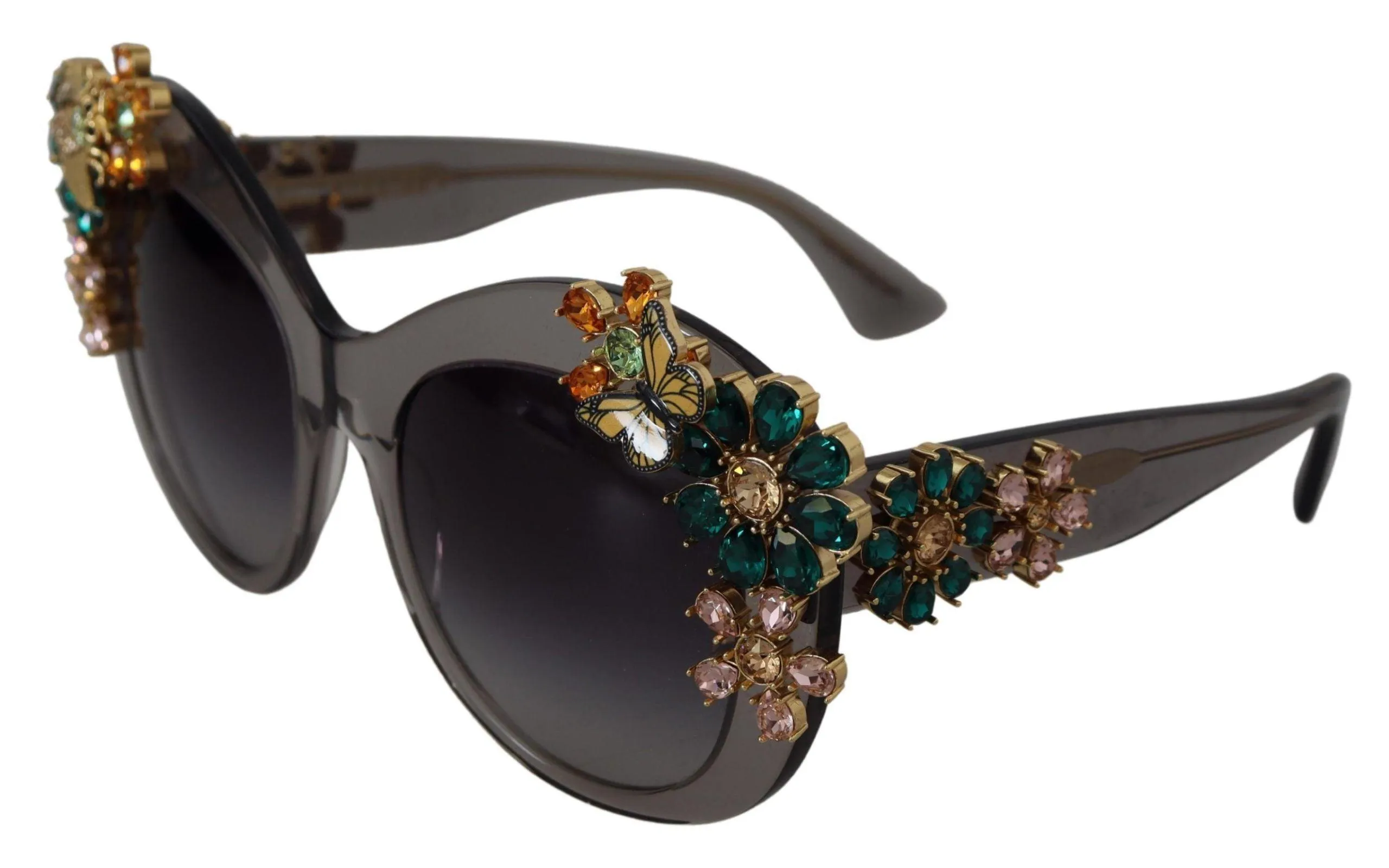 Dolce & Gabbana Grey Acetate Frame Crystals Cat Eye DG4245B Sunglasses