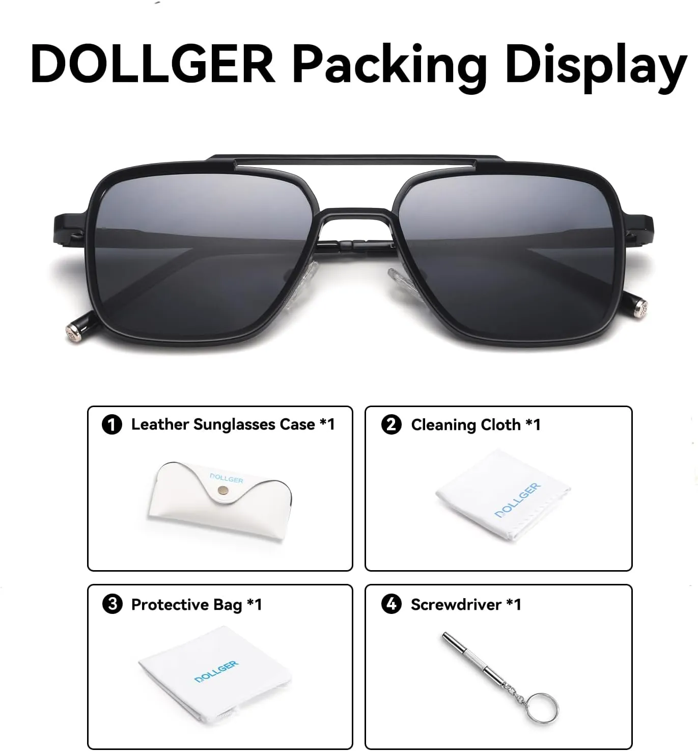 Dollger Sunglasses Men's Square Aviator Spring Hinge Metal Frame Women's Sunglasses Comfortable Punk Sunglasses Men's