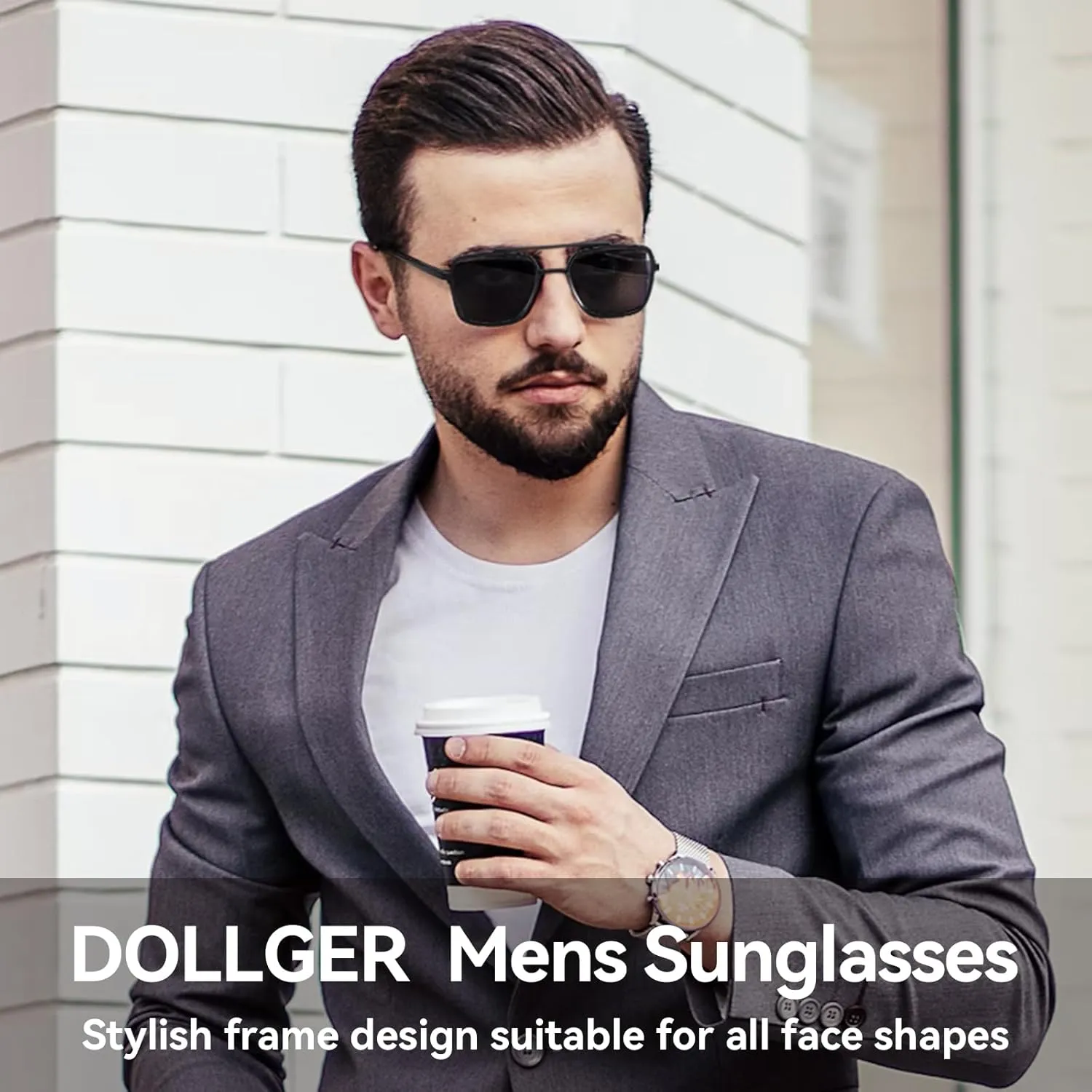 Dollger Sunglasses Men's Square Aviator Spring Hinge Metal Frame Women's Sunglasses Comfortable Punk Sunglasses Men's