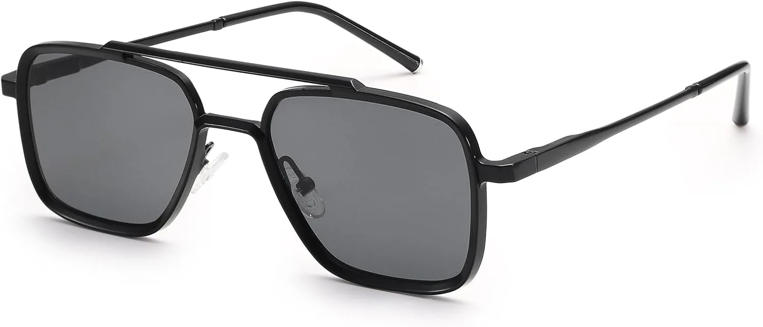 Dollger Sunglasses Men's Square Aviator Spring Hinge Metal Frame Women's Sunglasses Comfortable Punk Sunglasses Men's