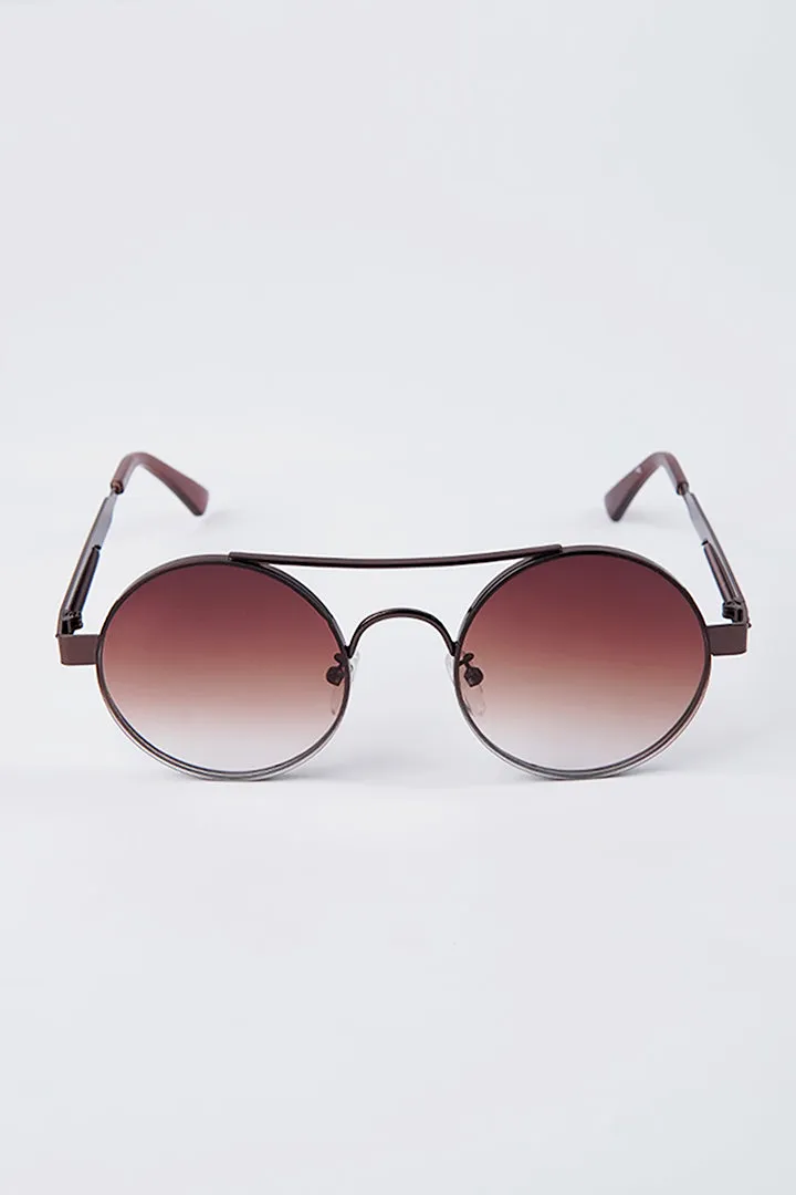 Double Bridge Round Sunglasses - Brown