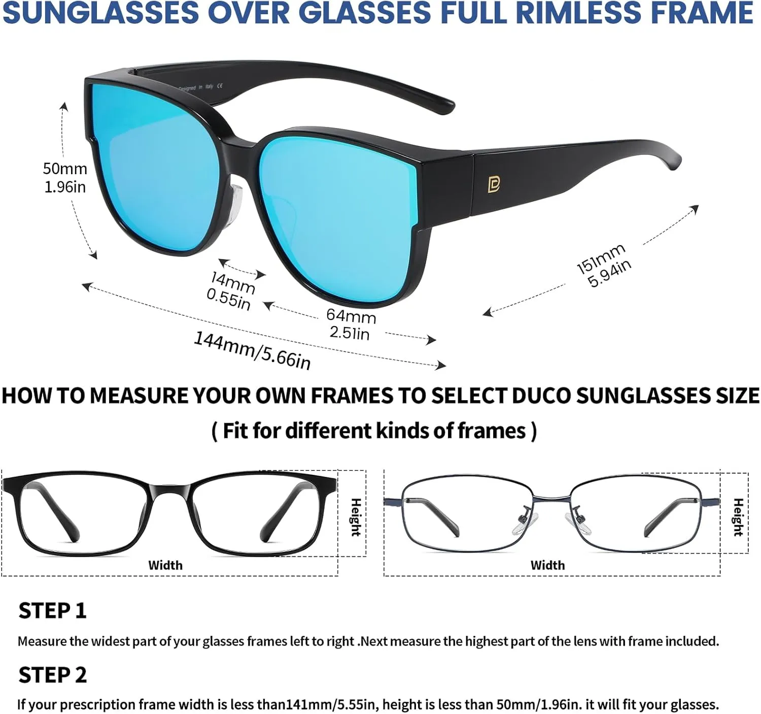 DUCO Fit Over Sunglasses for Men Women Wear Over Glasses Retro Wrap Around Polarized Sun Glasses UV400 Protection
