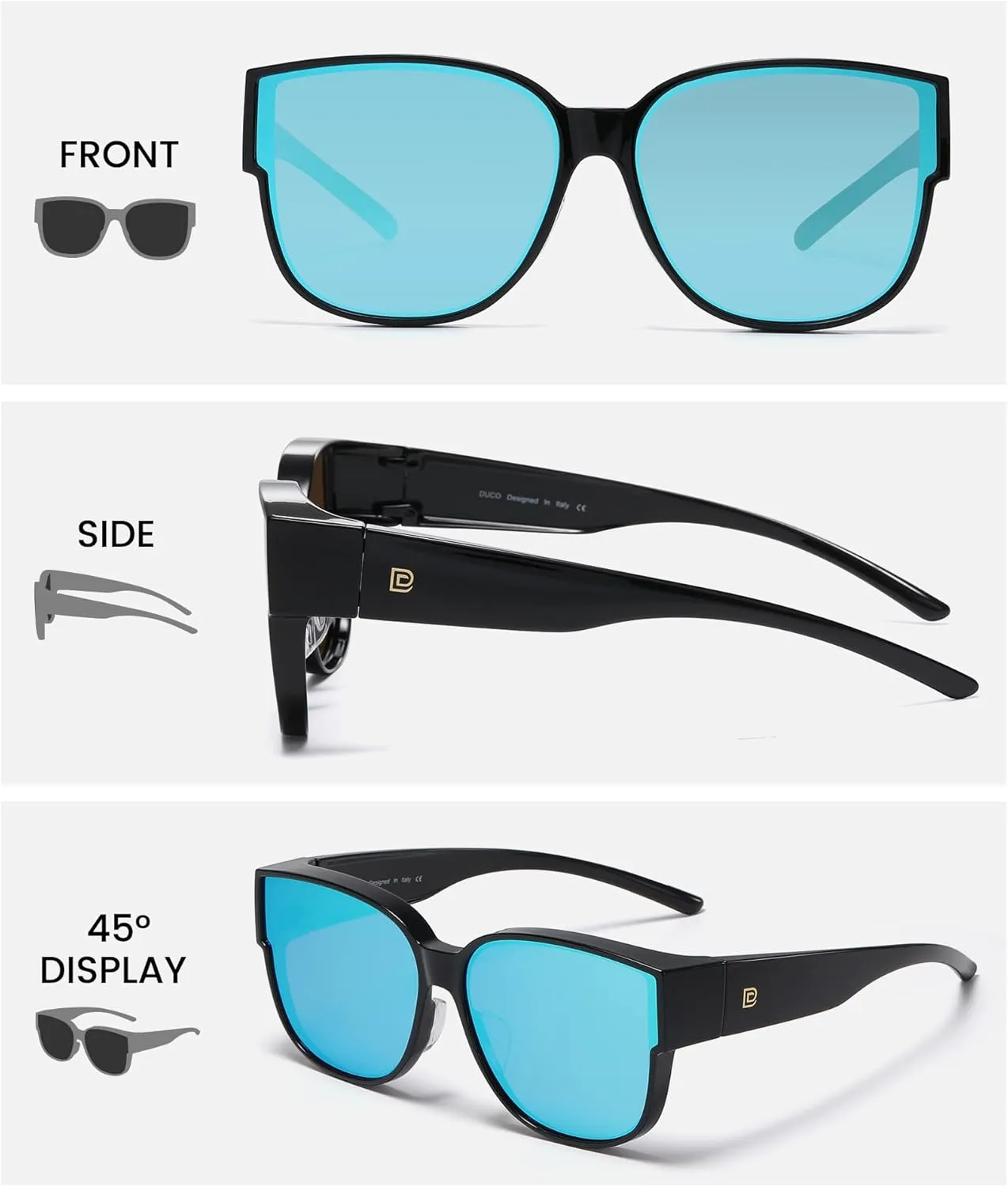 DUCO Fit Over Sunglasses for Men Women Wear Over Glasses Retro Wrap Around Polarized Sun Glasses UV400 Protection