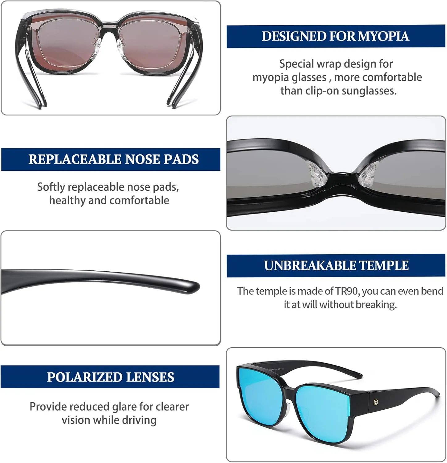 DUCO Fit Over Sunglasses for Men Women Wear Over Glasses Retro Wrap Around Polarized Sun Glasses UV400 Protection