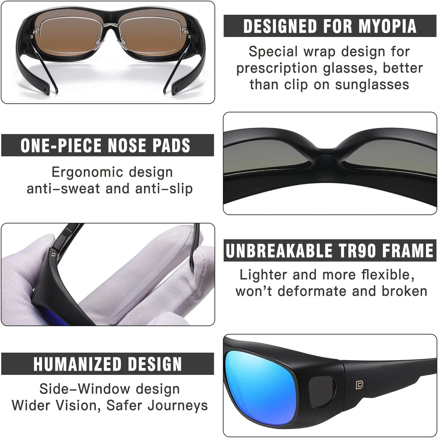 DUCO Fit Over Sunglasses Wraparound Sunglasses for Men Women Polarized Wear Over Sun Glasses UV Protection DC8965