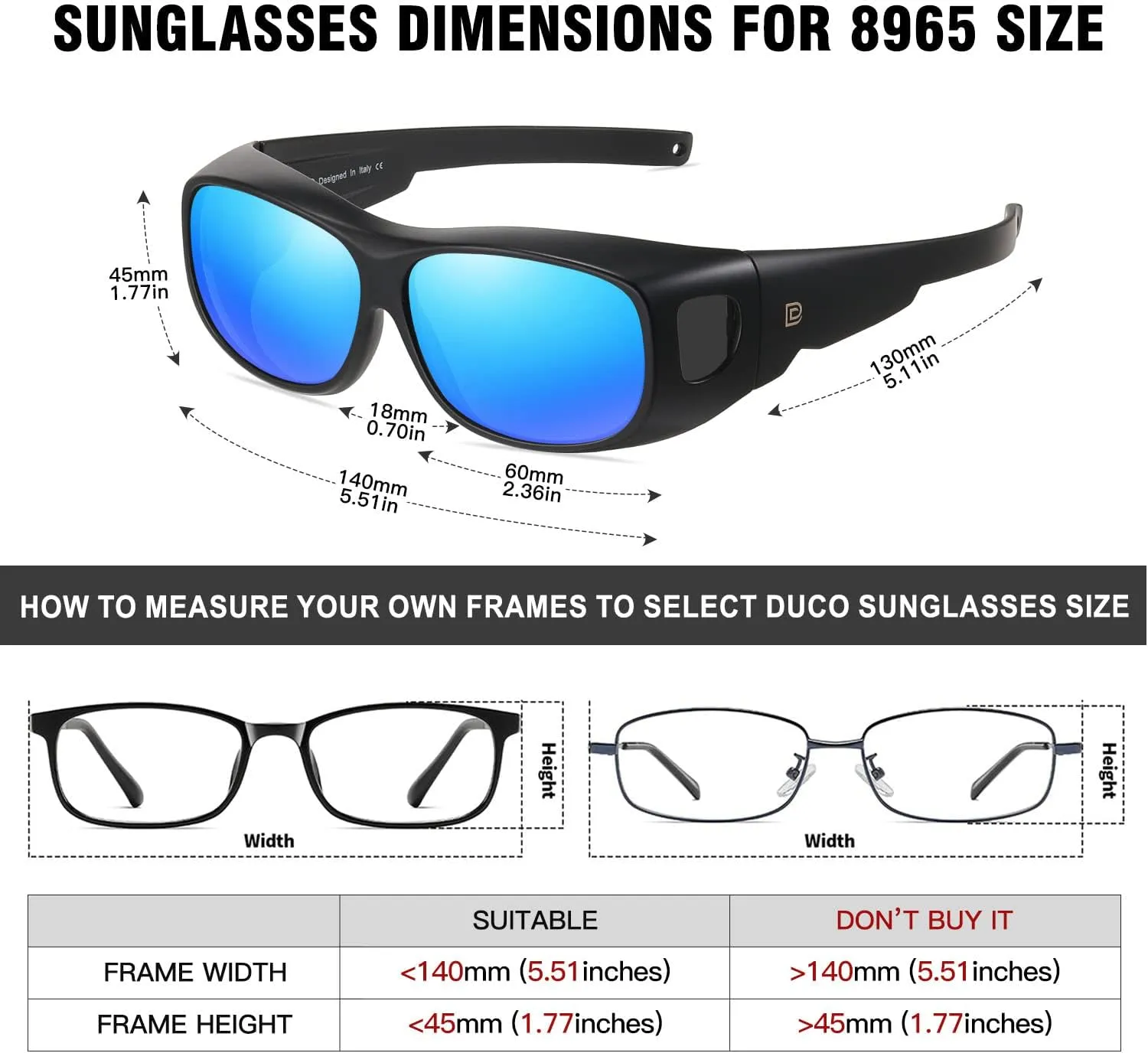 DUCO Fit Over Sunglasses Wraparound Sunglasses for Men Women Polarized Wear Over Sun Glasses UV Protection DC8965