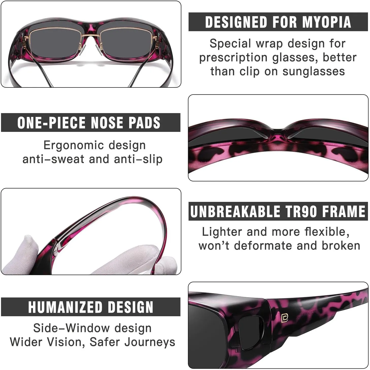 DUCO Fit Over Sunglasses Wraparound Sunglasses for Men Women Polarized Wear Over Sun Glasses UV Protection DC8965