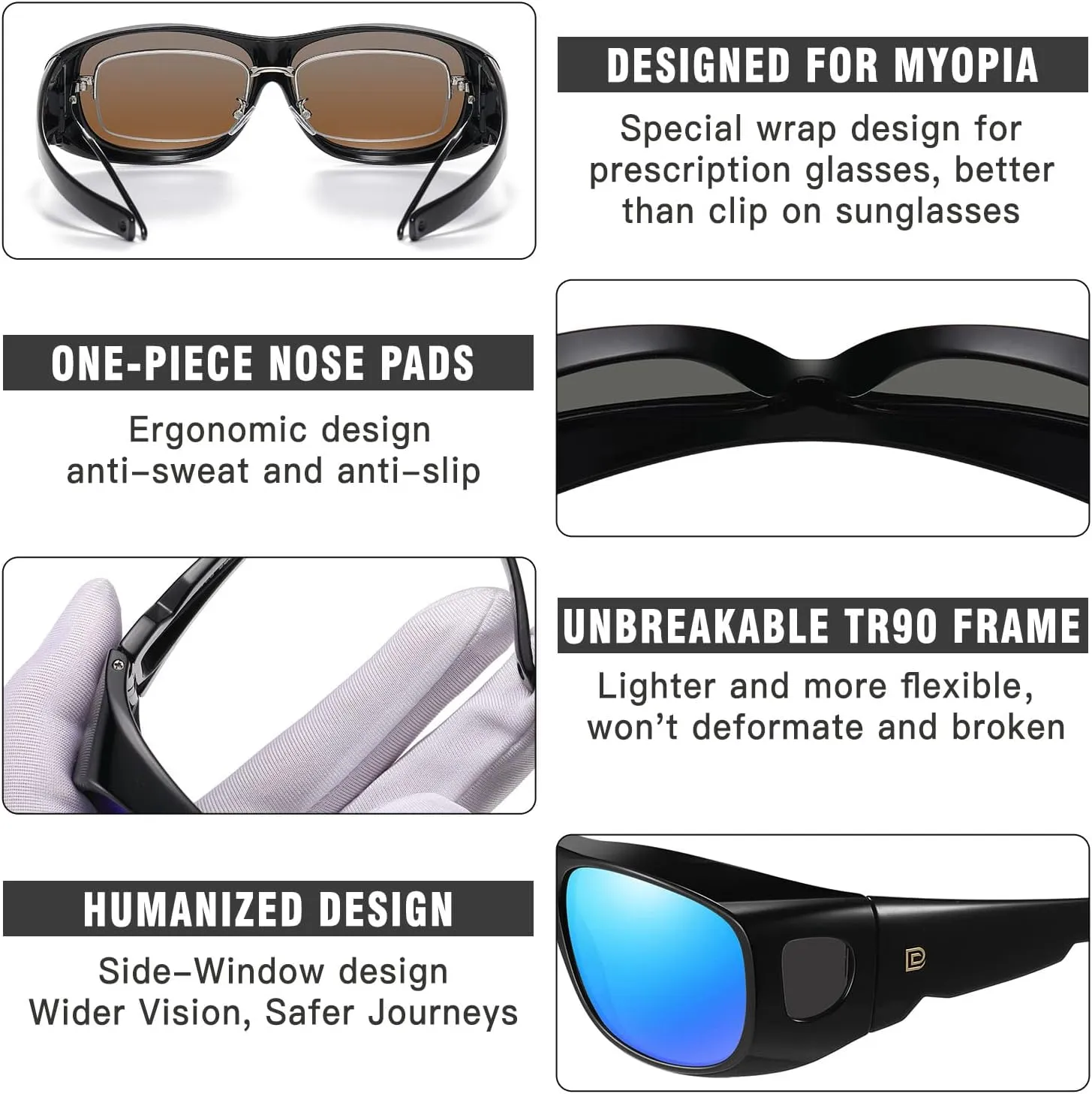 DUCO Fit Over Sunglasses Wraparound Sunglasses for Men Women Polarized Wear Over Sun Glasses UV Protection DC8965