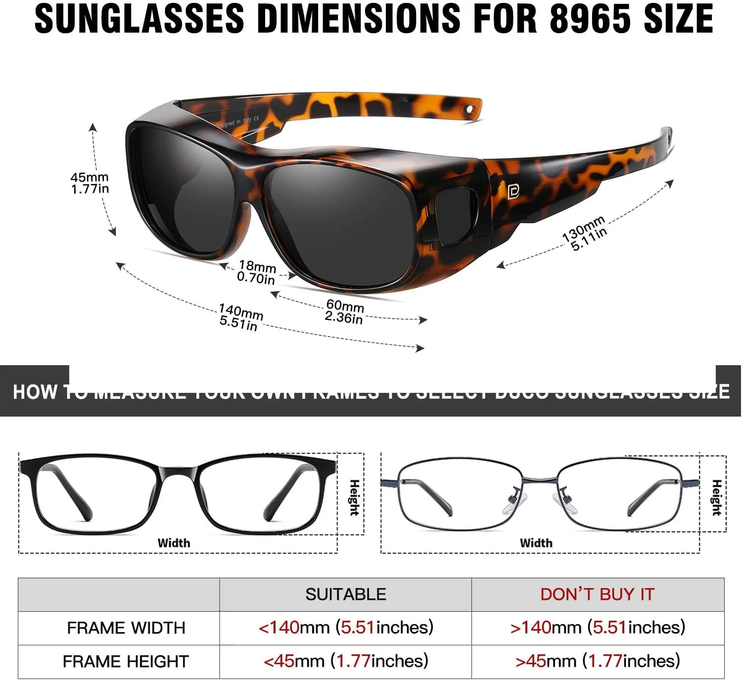 DUCO Fit Over Sunglasses Wraparound Sunglasses for Men Women Polarized Wear Over Sun Glasses UV Protection DC8965