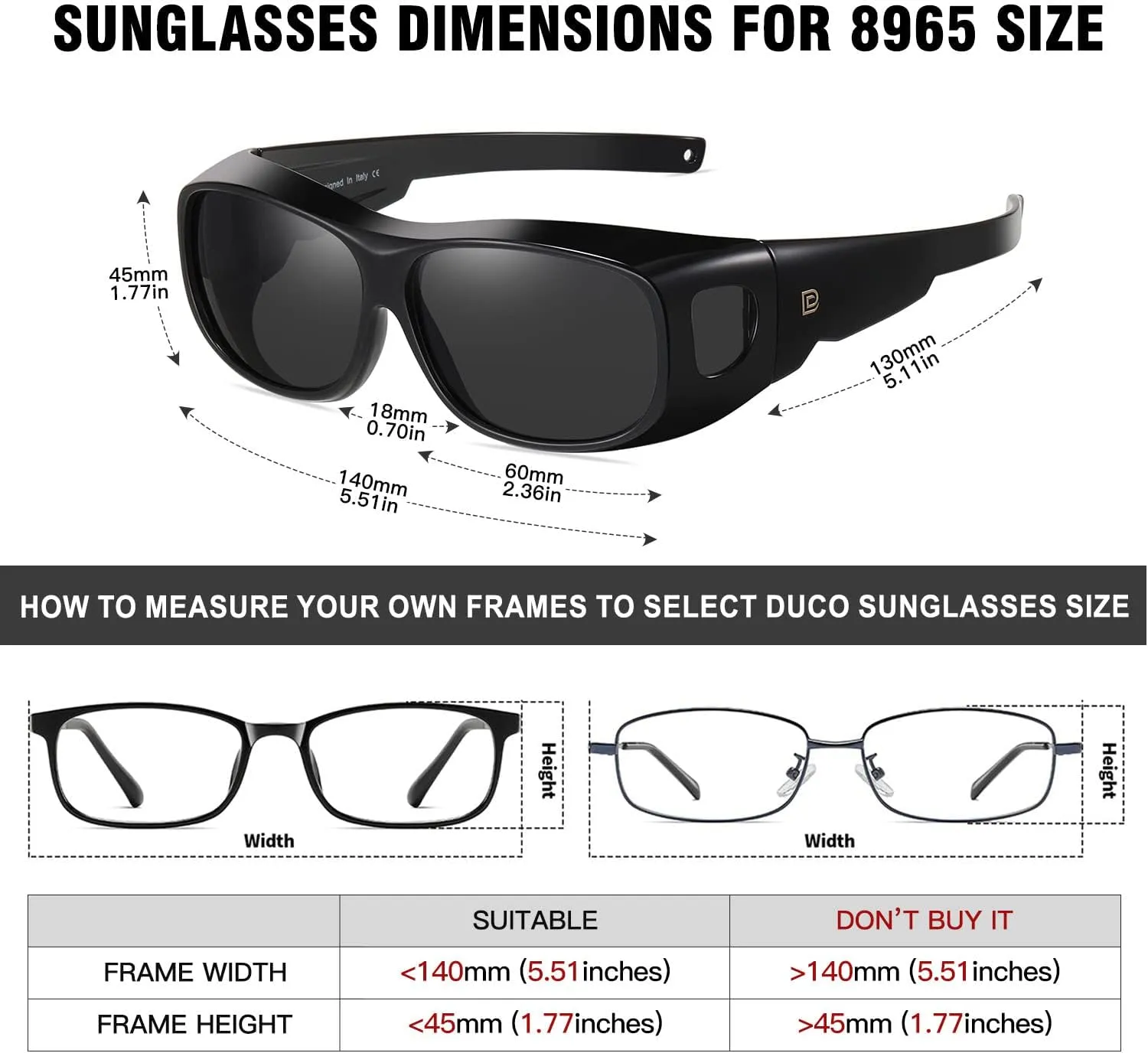 DUCO Fit Over Sunglasses Wraparound Sunglasses for Men Women Polarized Wear Over Sun Glasses UV Protection DC8965