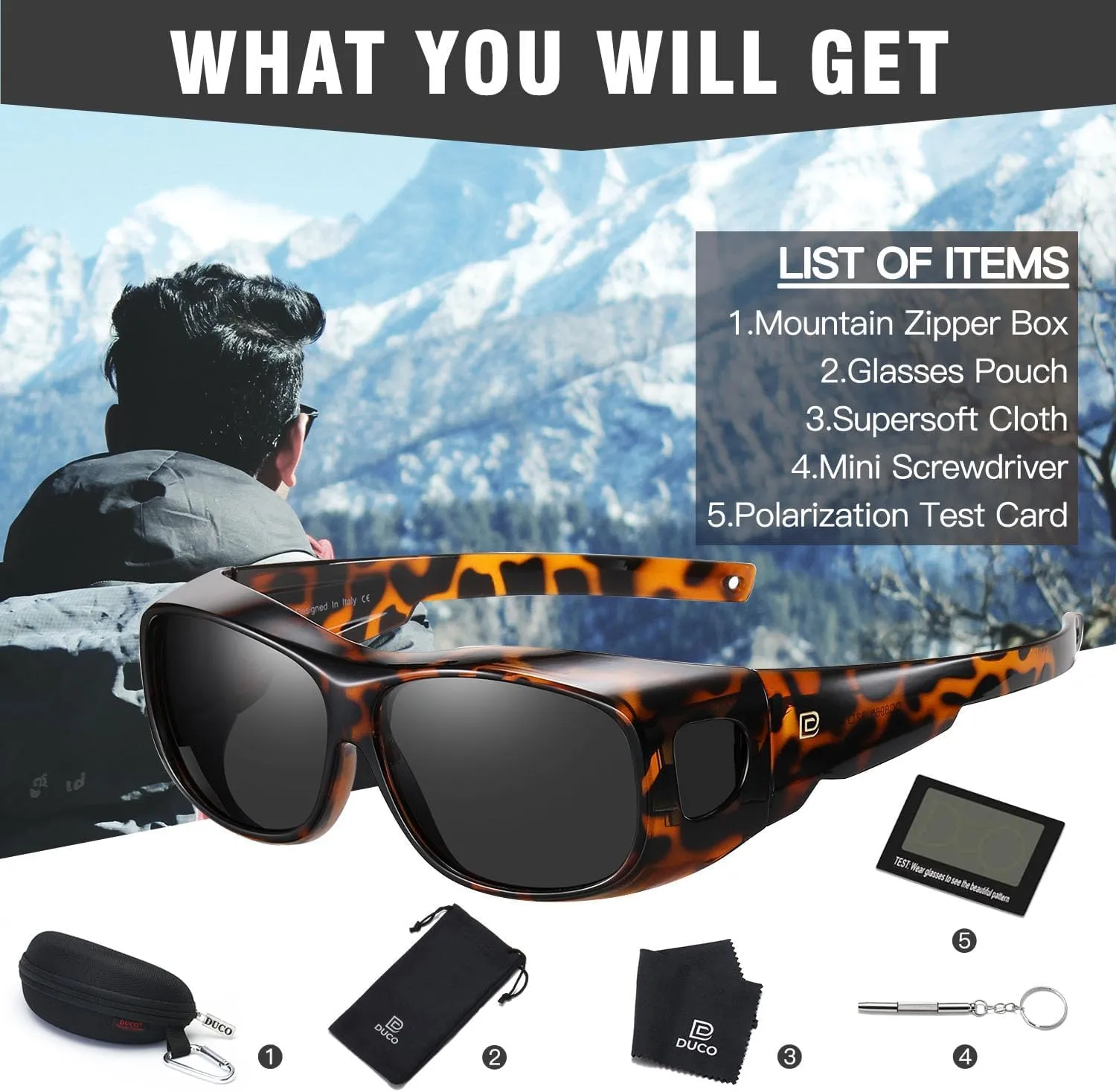DUCO Fit Over Sunglasses Wraparound Sunglasses for Men Women Polarized Wear Over Sun Glasses UV Protection DC8965