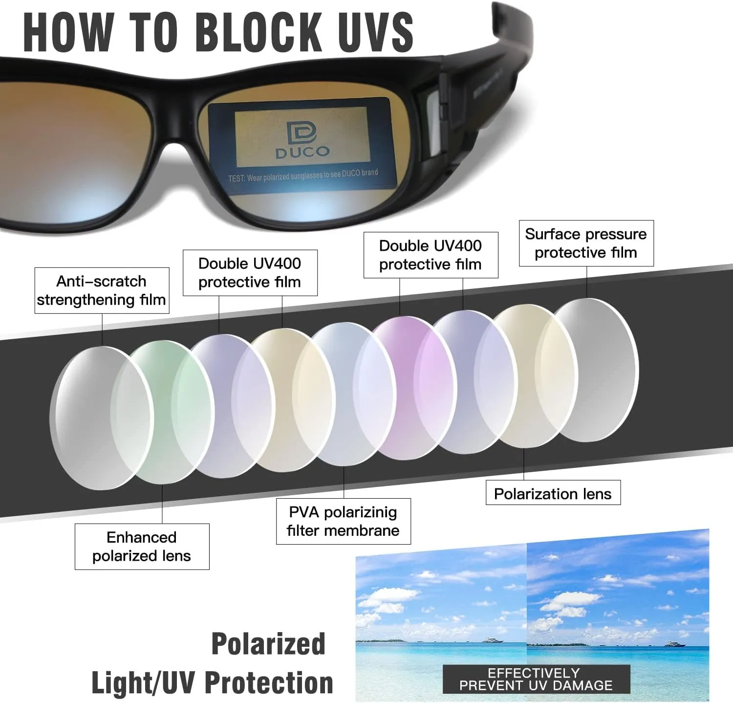 DUCO Fit Over Sunglasses Wraparound Sunglasses for Men Women Polarized Wear Over Sun Glasses UV Protection DC8965