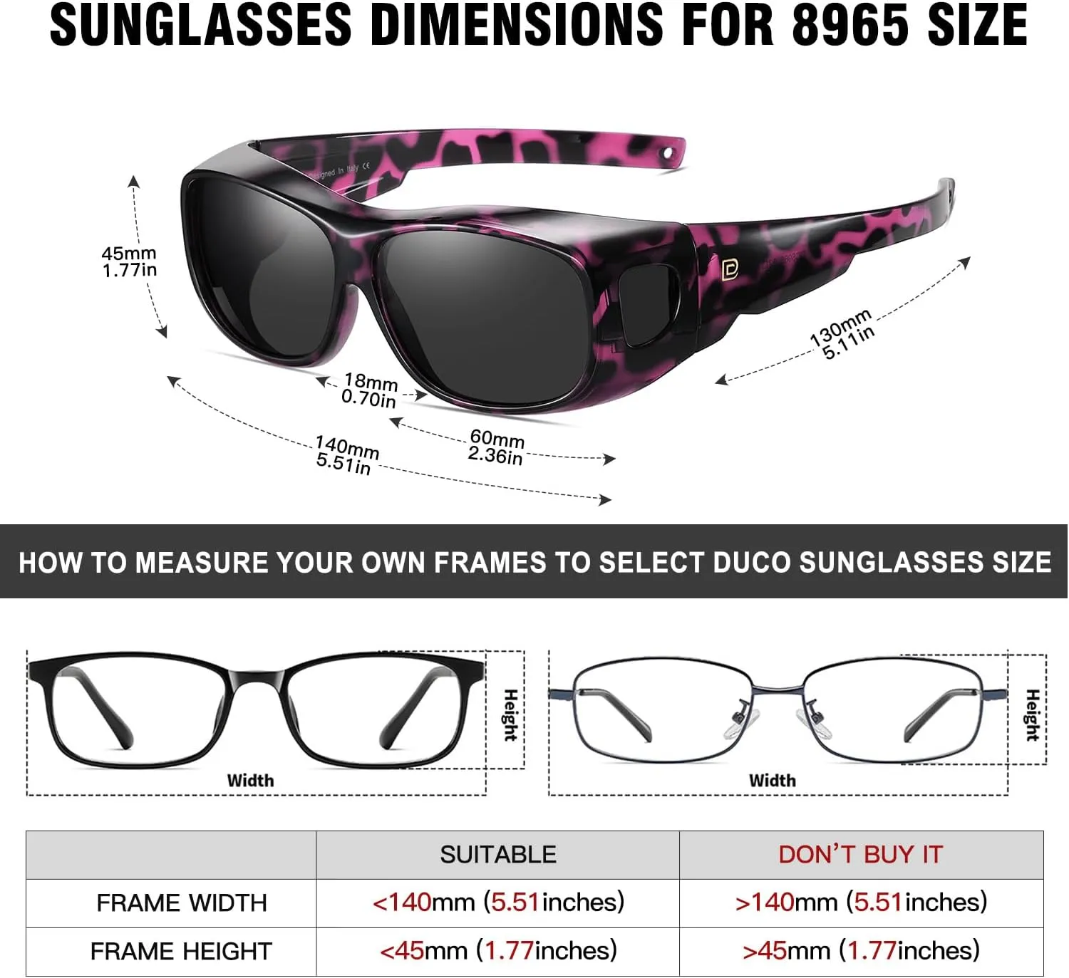 DUCO Fit Over Sunglasses Wraparound Sunglasses for Men Women Polarized Wear Over Sun Glasses UV Protection DC8965