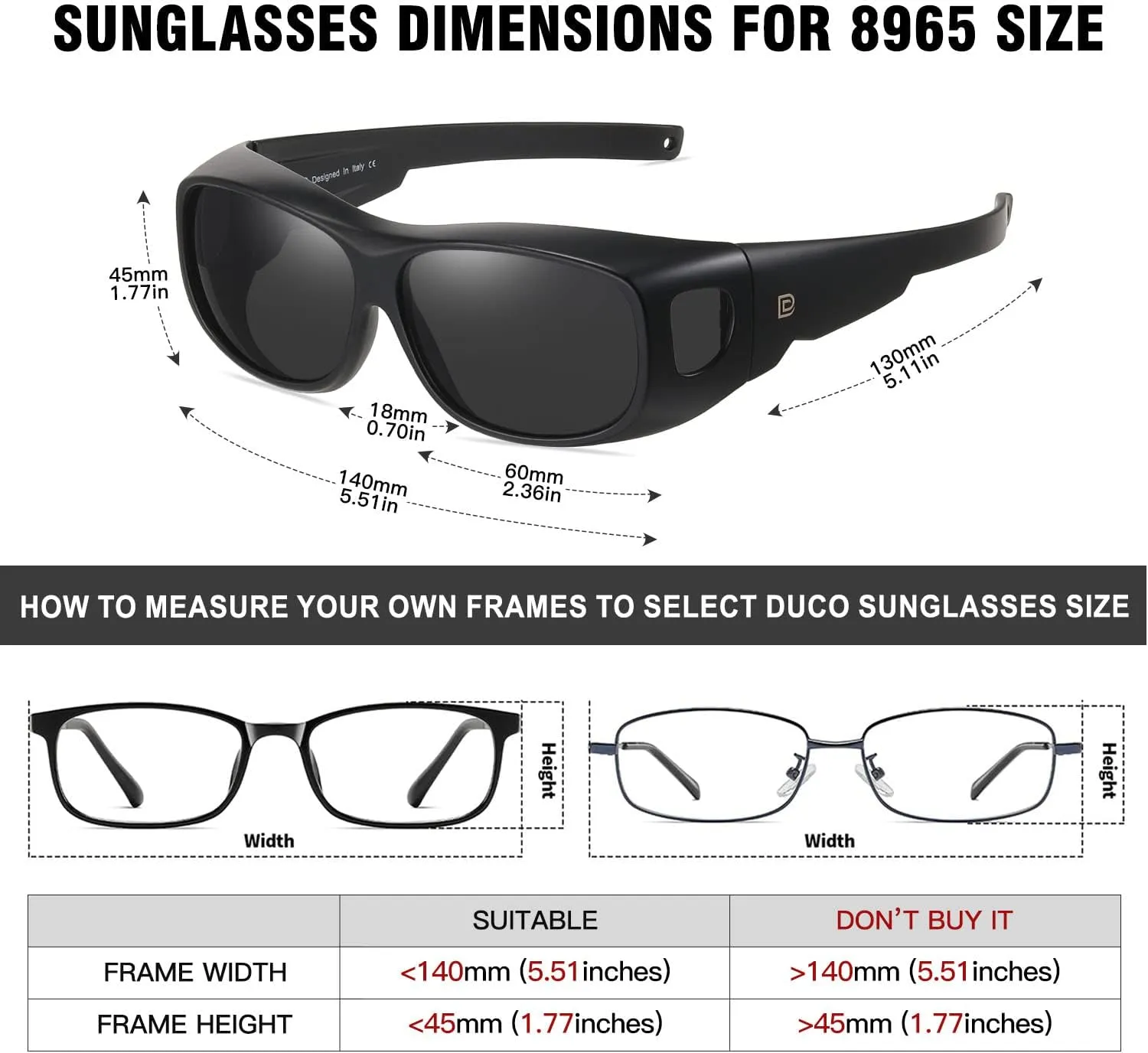 DUCO Fit Over Sunglasses Wraparound Sunglasses for Men Women Polarized Wear Over Sun Glasses UV Protection DC8965
