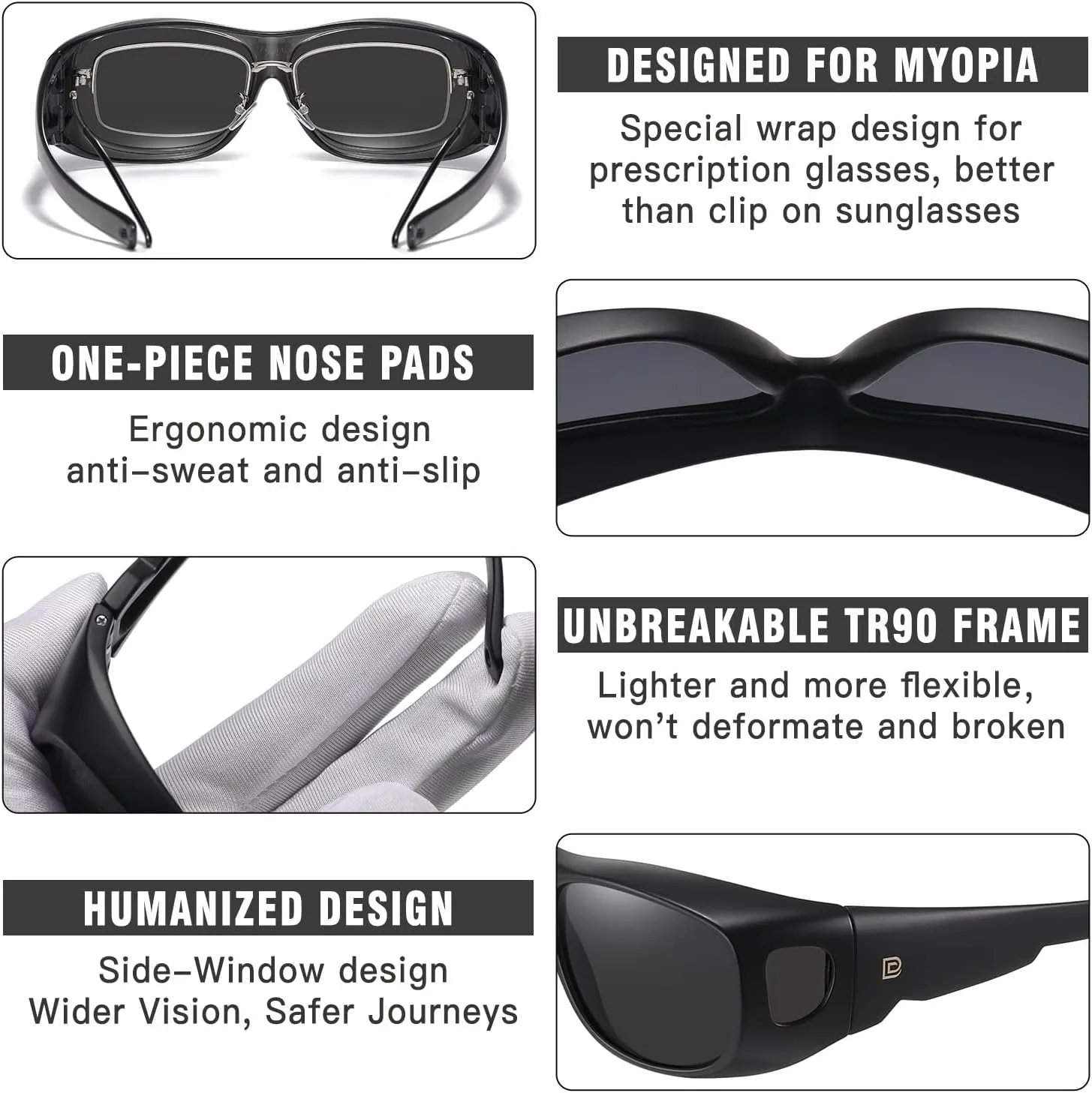 DUCO Fit Over Sunglasses Wraparound Sunglasses for Men Women Polarized Wear Over Sun Glasses UV Protection DC8965