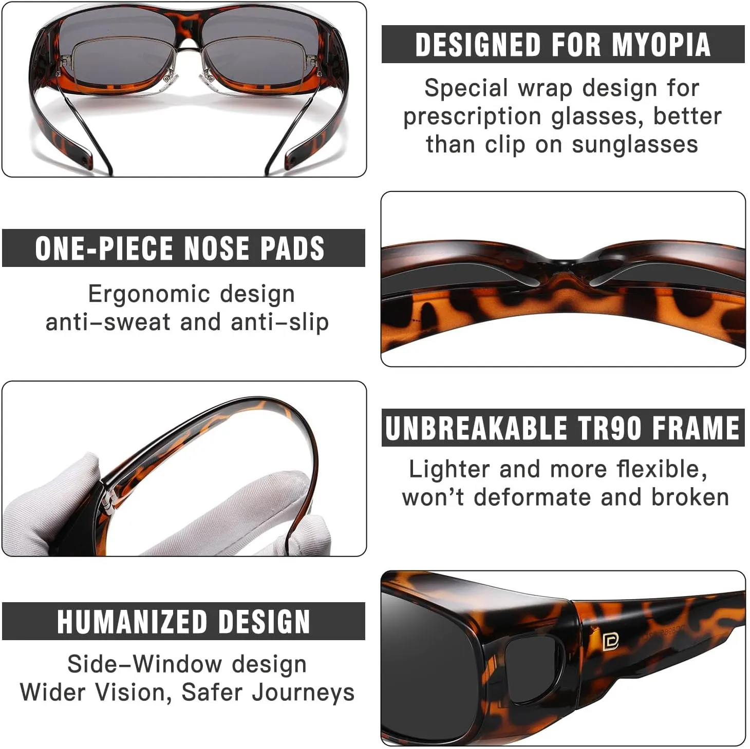 DUCO Fit Over Sunglasses Wraparound Sunglasses for Men Women Polarized Wear Over Sun Glasses UV Protection DC8965