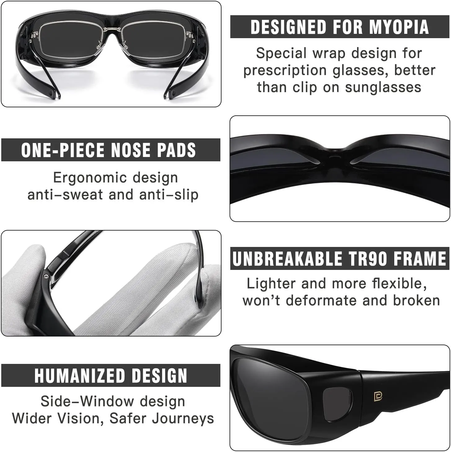DUCO Fit Over Sunglasses Wraparound Sunglasses for Men Women Polarized Wear Over Sun Glasses UV Protection DC8965