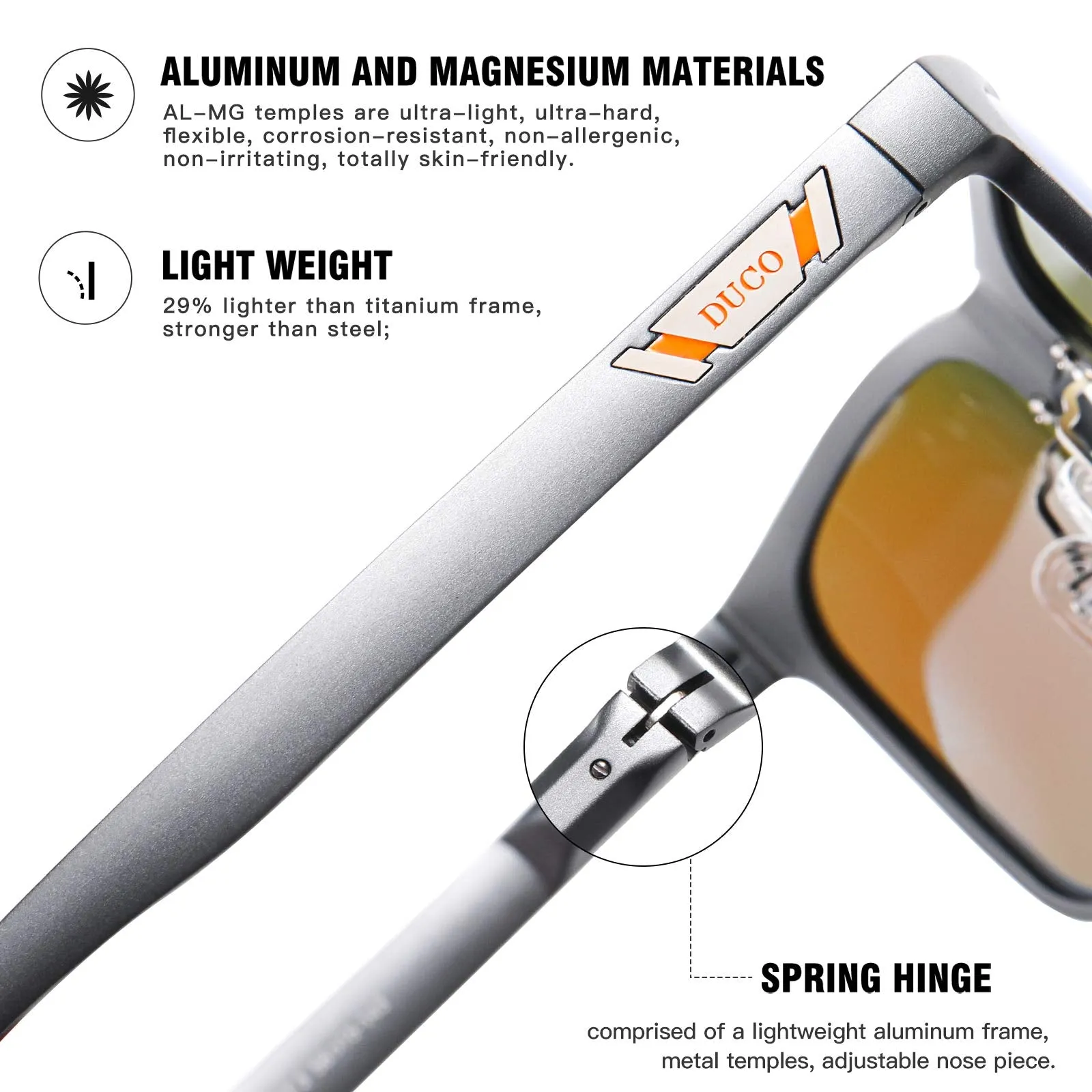 DUCO Men's Metal Classic Driving Polarized Sunglasses 3029H