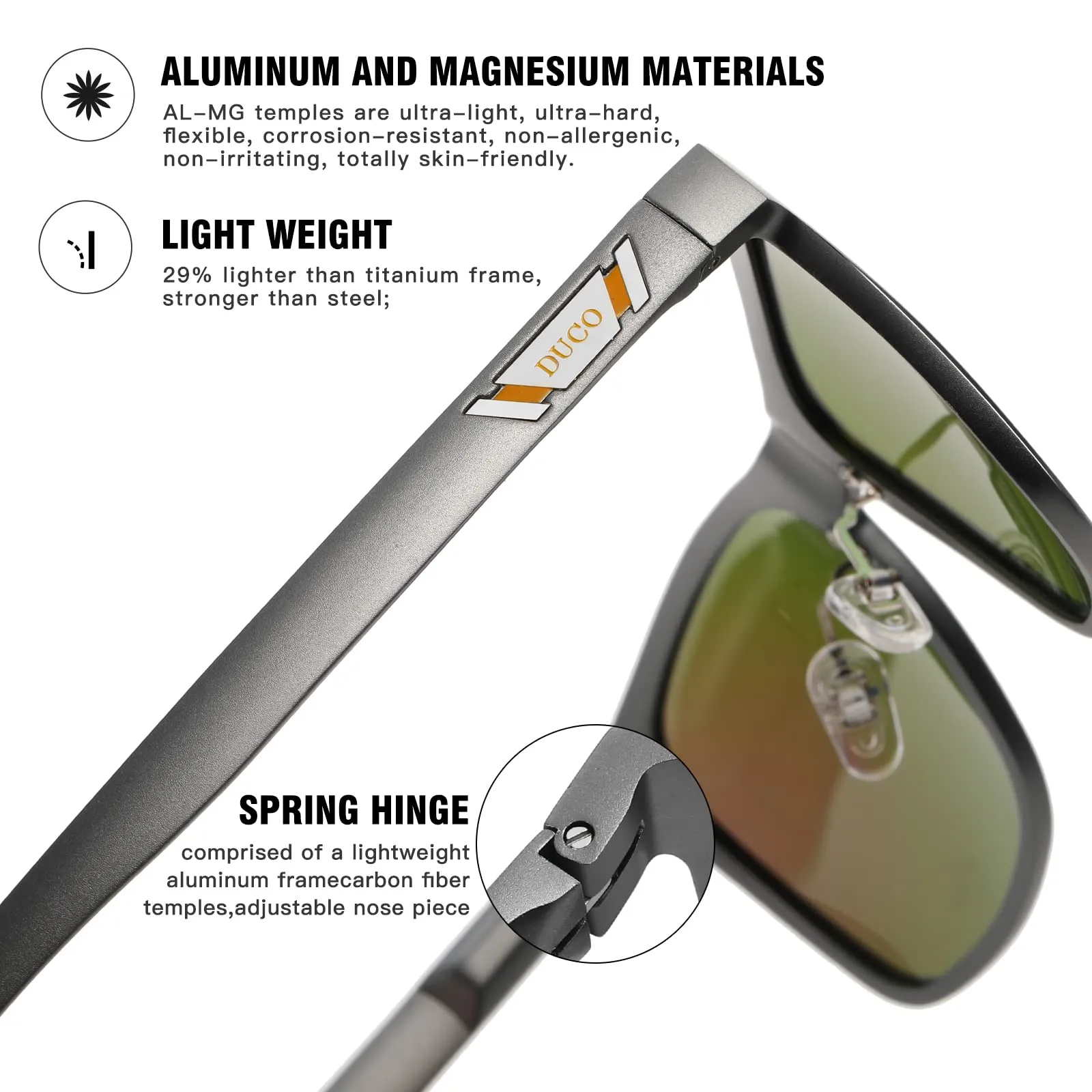 DUCO Men's Metal Classic Driving Polarized Sunglasses 3029H