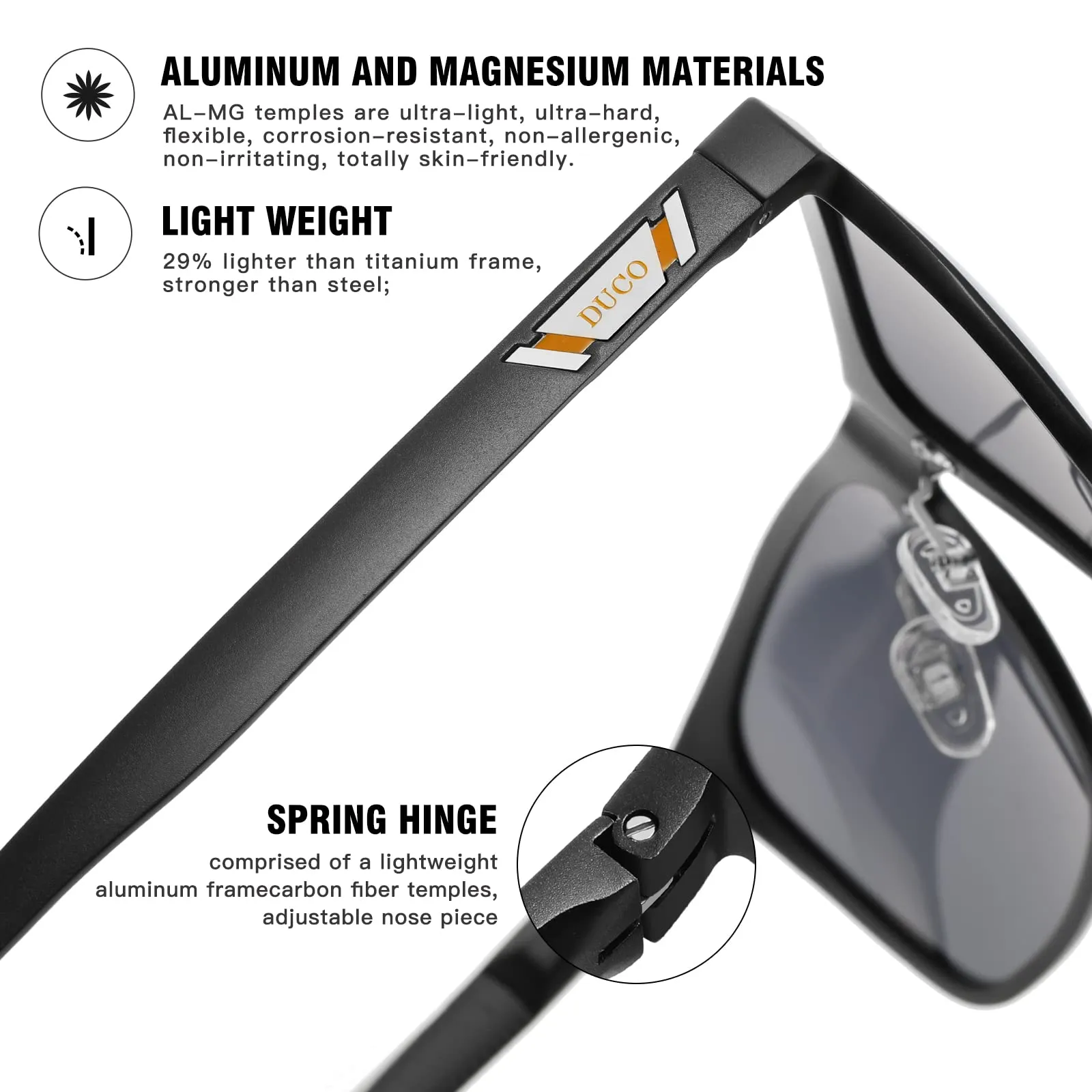DUCO Men's Metal Classic Driving Polarized Sunglasses 3029H