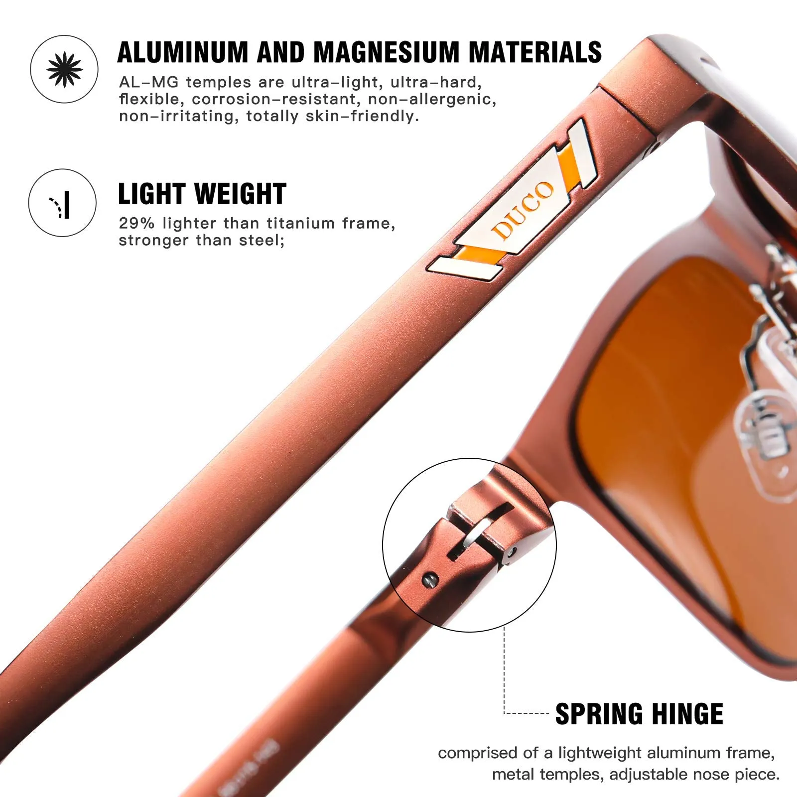 DUCO Men's Metal Classic Driving Polarized Sunglasses 3029H