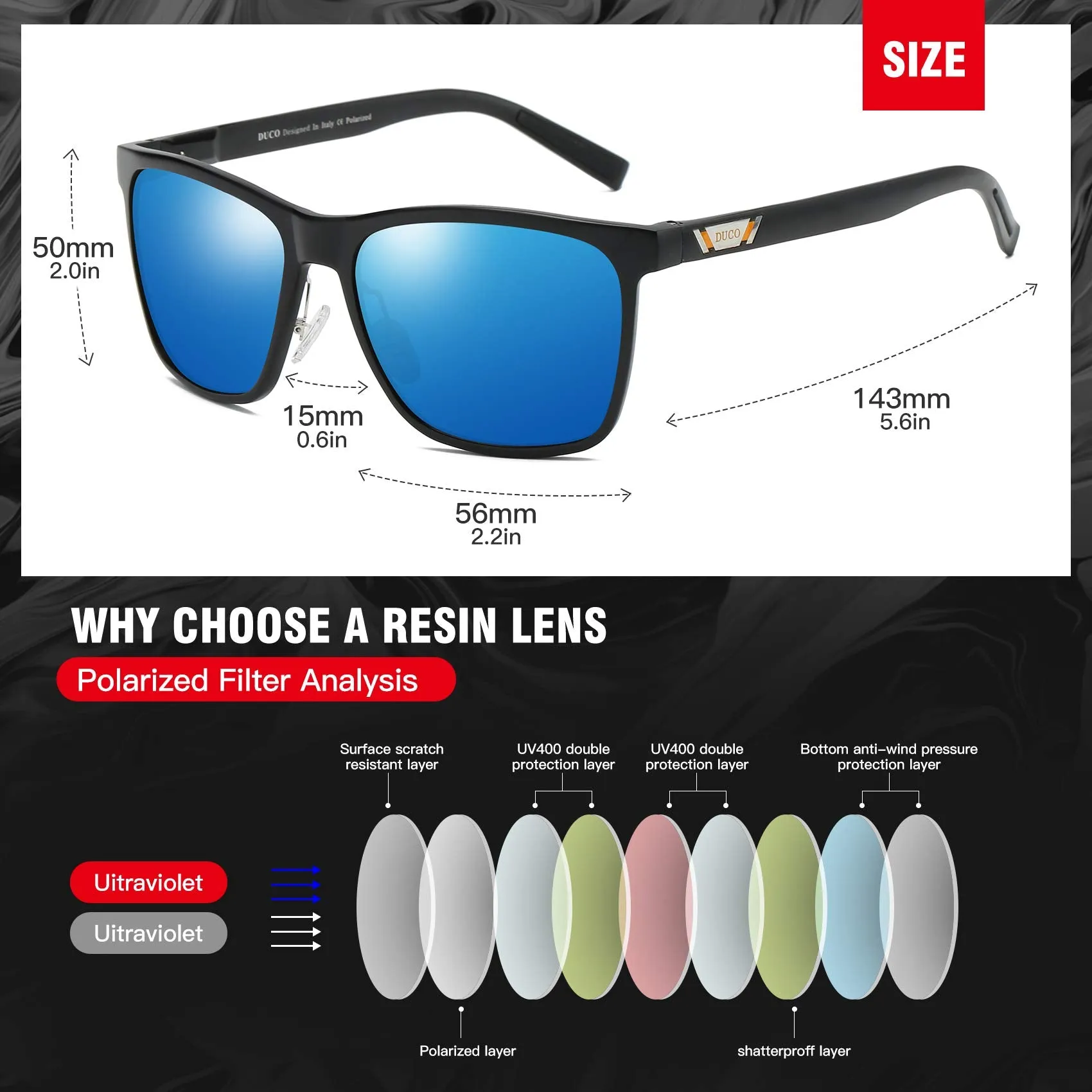 DUCO Men's Metal Classic Driving Polarized Sunglasses 3029H