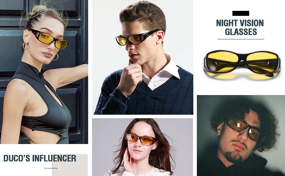 Duco Night Vision Glasses for Driving at Dusk Rainy Day Anti Glare Fit Over Wrap Around Eyewear Glasses UV400 Polarized