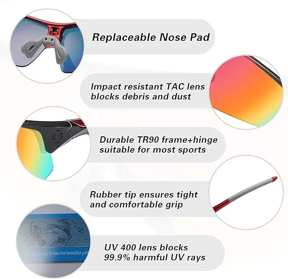 DUCO POLARIZED SPORTS CYCLING SUNGLASSES FOR MEN WITH 5 INTERCHANGEABLE LENSES FOR RUNNING GOLF FISHING HIKING BASEBALL 0020